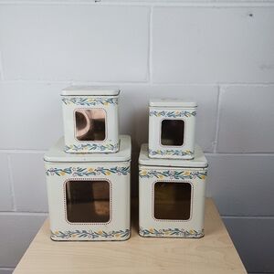 Vintage Toscany Floral Square‎ Nesting Tins W/Lids MCM Set Of 4 Decor Storage